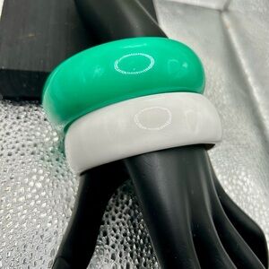 Chunky Green & White Bangle Set